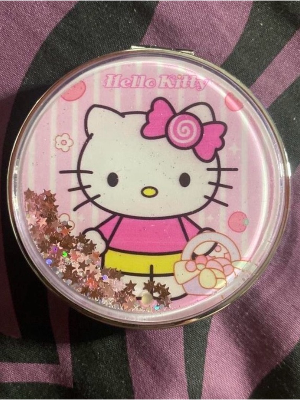 Hello Kitty Pink & Yellow Glitter Pocket Mirror
